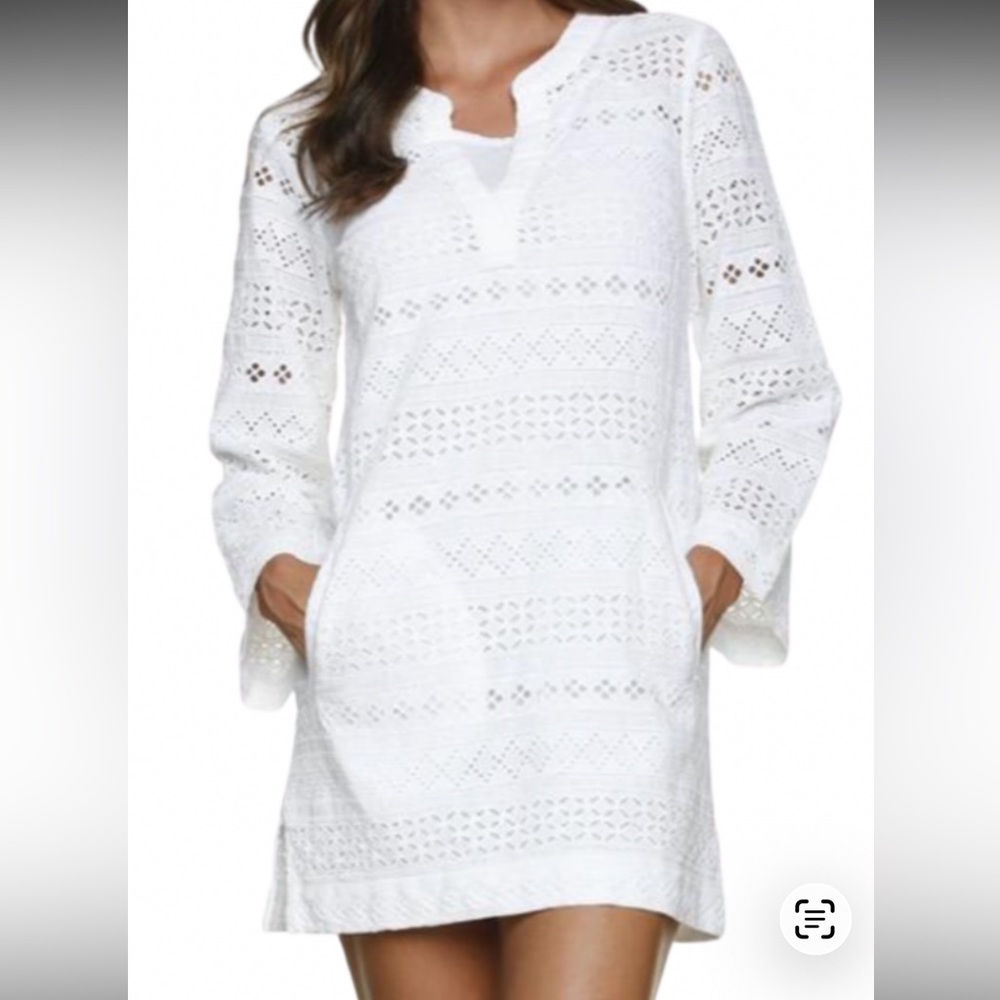 Helen Jon Eyelet Embroidered Tunic Beach Swimsuit Cover-Up With Pockets Size XS - Picture 2 of 10